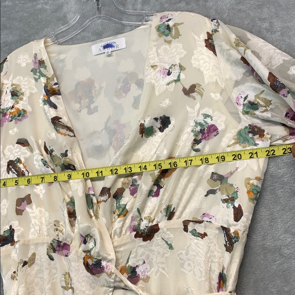 NWOT Wrap Bridesmaid Wedding Guest Cream Floral Ruffle Sleeve Maxi Dress Size XL - Picture 7 of 9
